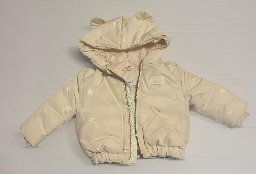 Burberry Baby Monogram Down Puffer Jacket Bear Ear Hood Ivory 12M 80cm 8044576